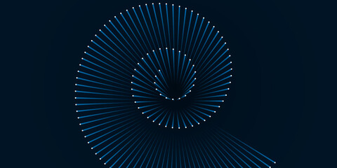 Abstract Geometric Design of 3D Circling Swirly Spiral of Moving White Glowing Spots, Frontal View - Shape of a Sound Wave, Rhythm Line-Modern Dynamic Vector Background, Landing Page, Template for Web