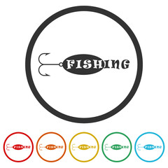Fishing icons in color circle buttons