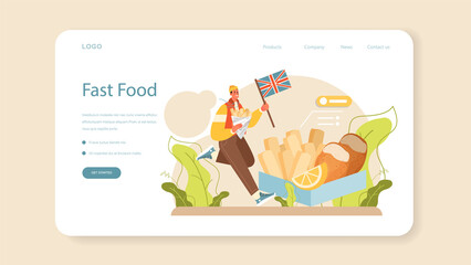 Fish and chips web banner or landing page. British deep-fried