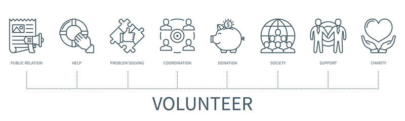 Volunteer vector infographic in minimal outline style