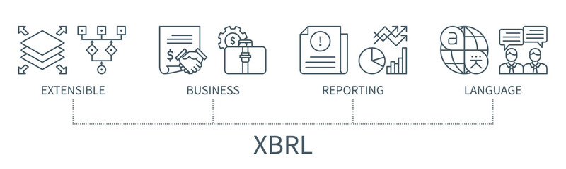 Extensible Business Reporting Language infographic in minimal outline style