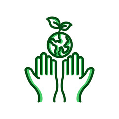 Earth icon with leaf and hand. Suitable for ecology icon, plant, garden. Two tone icon style. Simple design editable