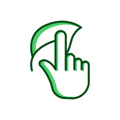 Hand touch icon with leaf. Suitable for touch screen icon, click, ecology. Two tone icon style. Simple design editable