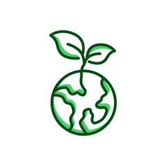 Earth icon with leaf. Suitable for ecology icon, plant, garden. Two tone icon style. Simple design editable