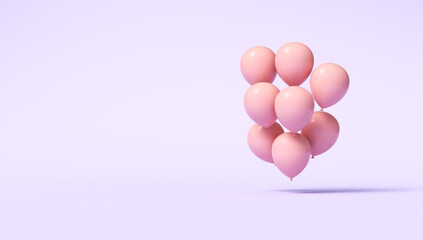 Pink balloons on a purple background. 3d render illustration.