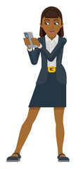Business Woman holding Phone Cartoon Mascot