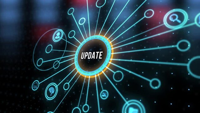 Internet, business, Technology and network concept. Update software computer program upgrade. Virtual button.