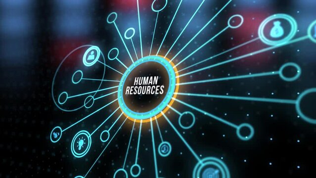 Internet, business, Technology and network concept.Human Resources HR management concept. Virtual button.