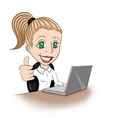 attractive successful business lady, working at a laptop, smiling and showing class