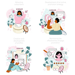 SMM manager concept set. Social media marketing specialist advertising