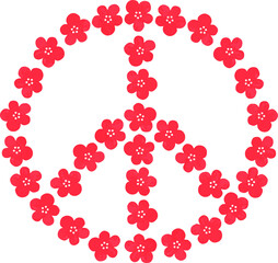 A peace sign laid out of flowers. Vector illustration. Isolated on a white background.