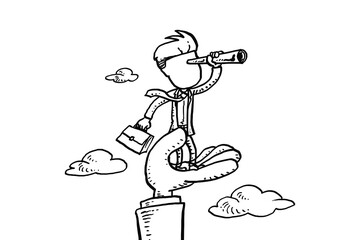 Male worker looking for new career opportunities. Businessman standing on giant supporting hand. Cartoon vector illustration design