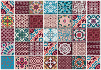 Vintage colurful tiled wall and floor stone pattern with unique mixed design pattern.