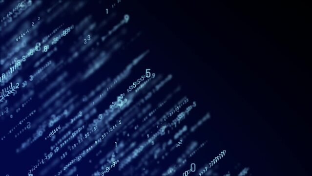 Digital background blue matrix. Coding or hacking concept. Flow of random numbers. 3D rendering.	