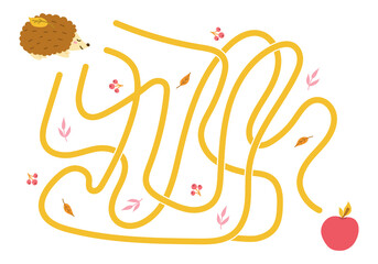 Labyrinth, help the hedgehog find the right way to the apple. Logical quest for children. Cute illustration for childrens books, educational game © Vetriya