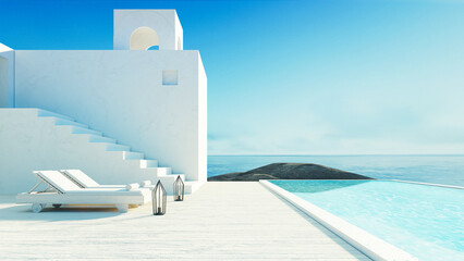 Obraz premium Luxury beach sea view hotel and resort - santorini style - 3Drendering 