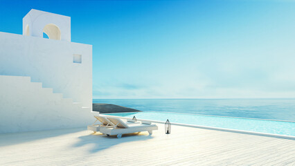 
Luxury beach sea view hotel and resort - santorini style - 3D 

rendering 
 - obrazy, fototapety, plakaty