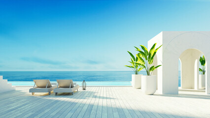 
Luxury beach sea view hotel and resort - santorini style - 3D 

rendering 
 - obrazy, fototapety, plakaty