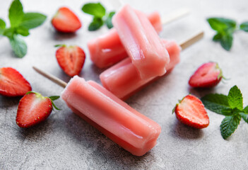 Strawberry ice cream popsicles