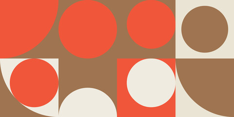 Modern vector abstract  geometric background with circles, rectangles and squares  in retro Scandinavian style. Pastel colored simple shapes graphic pattern.