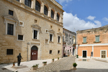 Fototapeta na wymiar The town square in the historic center of Tricase, a medieval village in the Puglia region, Italy.