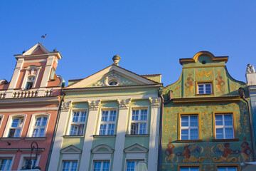 Fototapeta na wymiar Facades of old colorful houses on the Main Square in Poznan, Poland