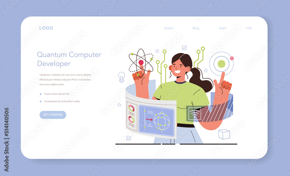 Poster quantum computer developing web banner or landing page.