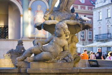Fragment of Prozerpina Fountain on the Main Square in Poznan