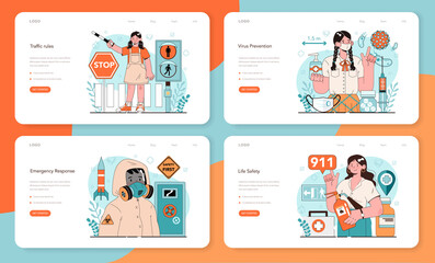 Obraz na płótnie Canvas Healthy lifestyle class web banner or landing page set. Idea of life safety