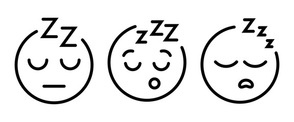 emoticon on white background. Sleeping emoji vector illustration. Yellow face emoji with closed eyes. Popular chat elements.