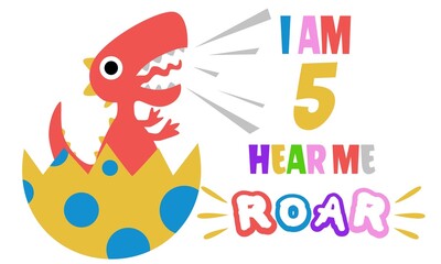 I am Fifth Hear Me Rawr vector, Dinosaur Birthday illustation