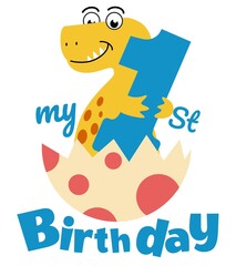 My 1st First Birthday Dinosaur illustation
