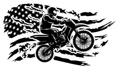 Motocross Distressed American Flag illustation - obrazy, fototapety, plakaty