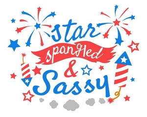 Star Spangled and Sassy illustation, 4th of July vector for Girls