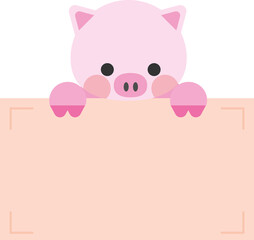 Cartoon cute pink pig holding memo. Frame for photo, text, note, sticker, label. Little animal to do list card. Isolated on white background, vector, illustration, EPS10