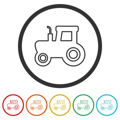 Tractor farm transport line icons in color circle buttons