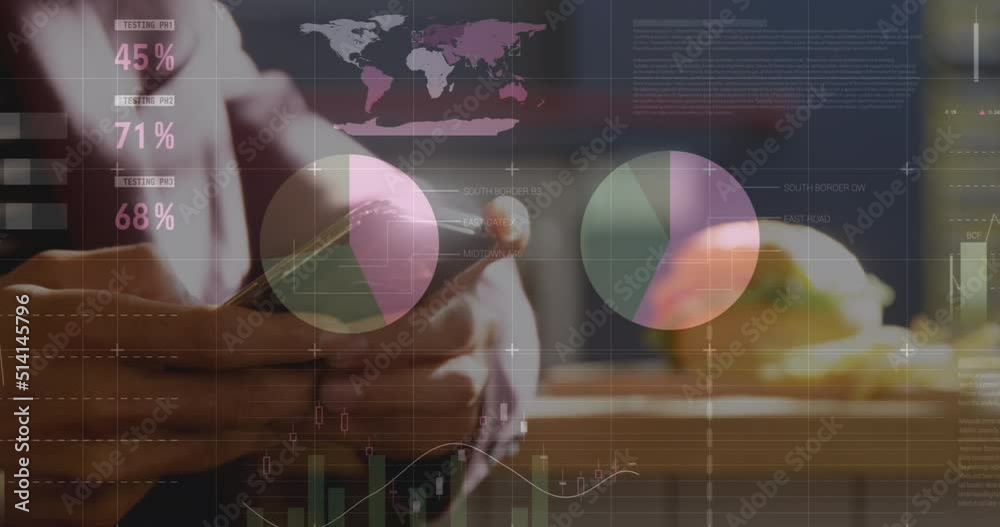 Poster animation of data processing over caucasian man using smartphone
