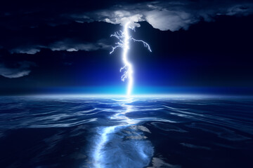 lightning thunder over the ocean