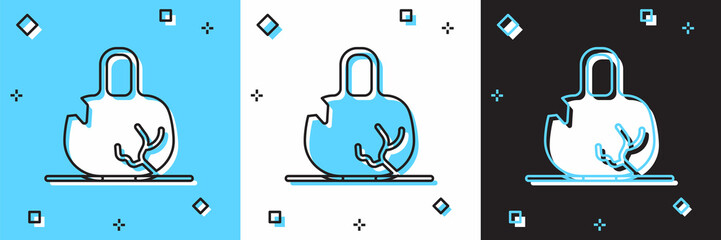 Set Broken weight icon isolated on blue and white, black background. Kilogram weight block for weight lifting and scale. Mass symbol. Vector