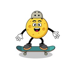 round cheese mascot playing a skateboard