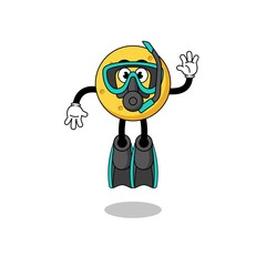 Character cartoon of round cheese as a diver
