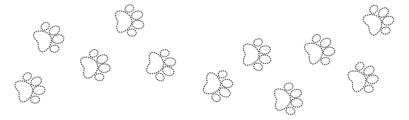 Paw foot dottet trail print of dog. Vector dog silhouette animal tracks.