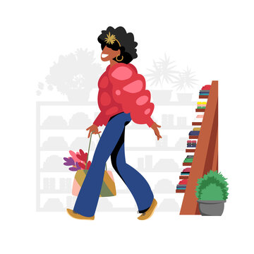 shop girl. woman goes shopping. the person buys. vector image of a girl in a mall
