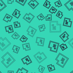 Black line House plan icon isolated seamless pattern on green background. Vector