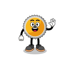 saw blade cartoon doing wave hand gesture