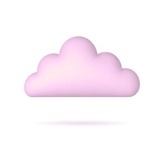 Pink cloud 3d weather icon in minimal cartoon style. Isolated on white background