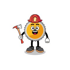 Cartoon mascot of saw blade firefighter