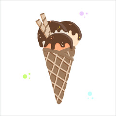 delicious ice cream, three scoops of icecream, summer, hot, vector graphics