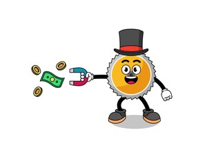 Character Illustration of saw blade catching money with a magnet