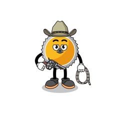 Character mascot of saw blade as a cowboy